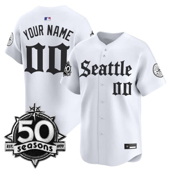 Seattle Mariners 50 Seasons Patch Vapor Premier Limited Custom Jersey  – Gothic Edition – All Stitched