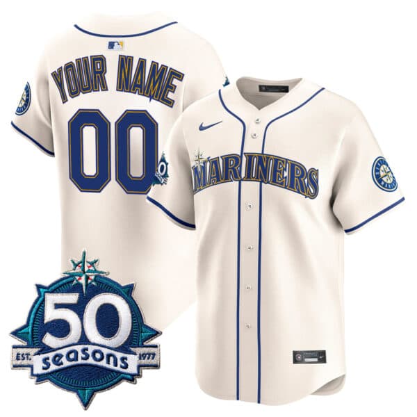 Seattle Mariners 50 Seasons Patch Vapor Premier Limited Custom Jersey – All   Stitched