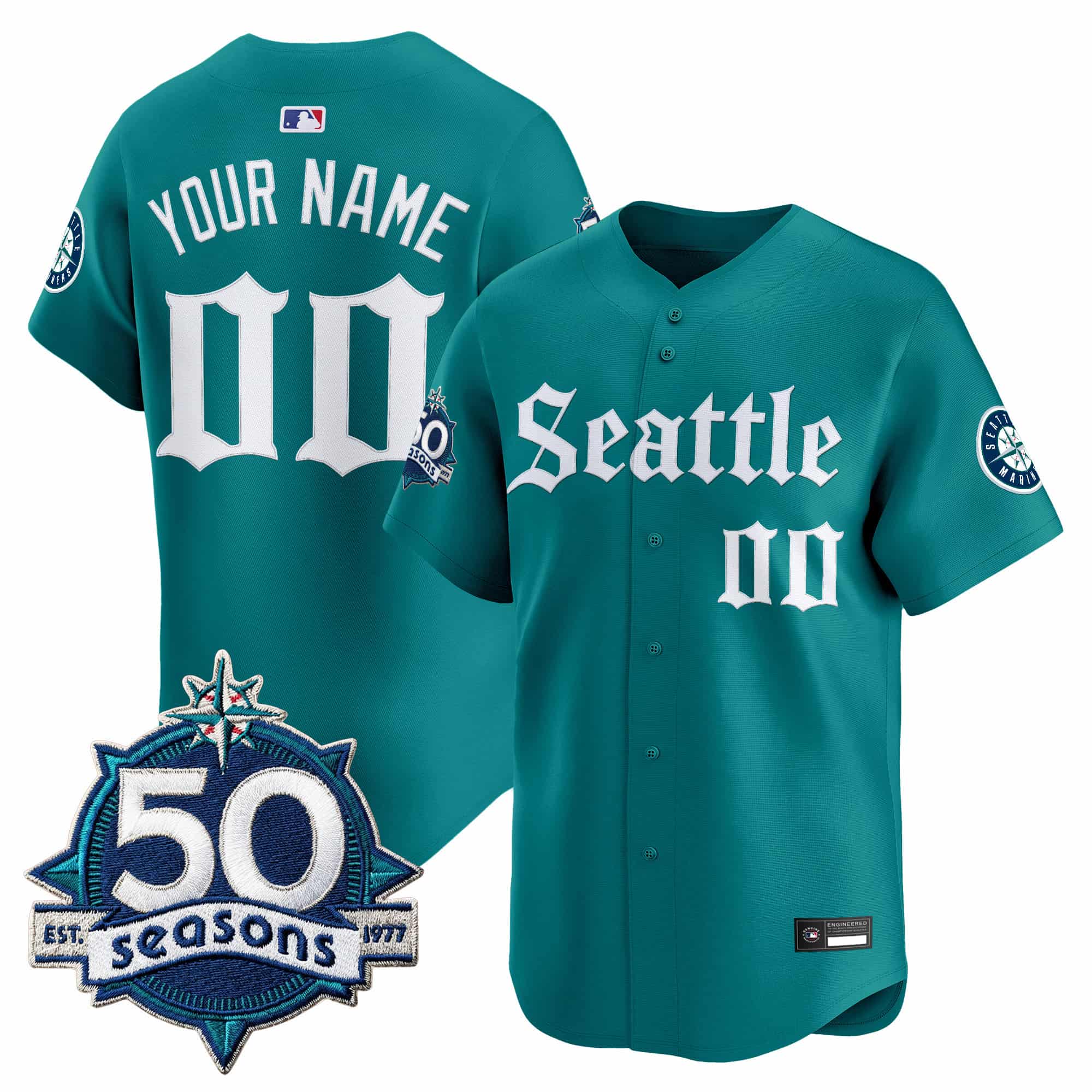Seattle Mariners 50 Seasons Patch Vapor Premier Limited Custom Jersey – Gothic   Edition – All Stitched