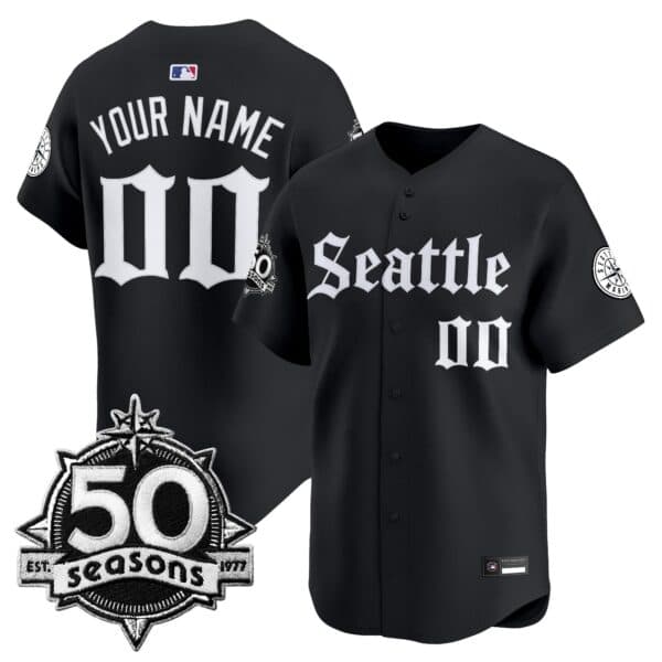 Seattle Mariners 50 Seasons Patch Vapor Premier Limited Custom Jersey – Gothic  Edition – All Stitched