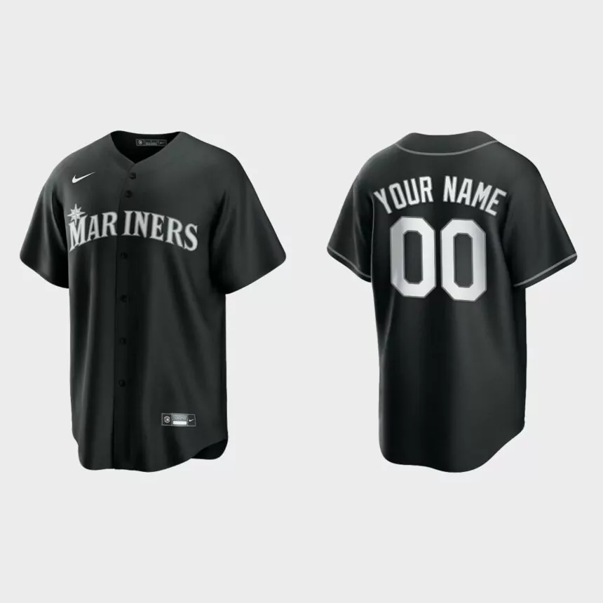 Seattle Mariners Custom 2021 All Black Fashion Replica Jersey – Black White