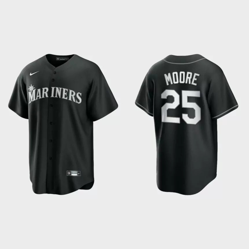 Seattle Mariners Dylan Moore 2021 All Black Fashion Replica Jersey – Black White