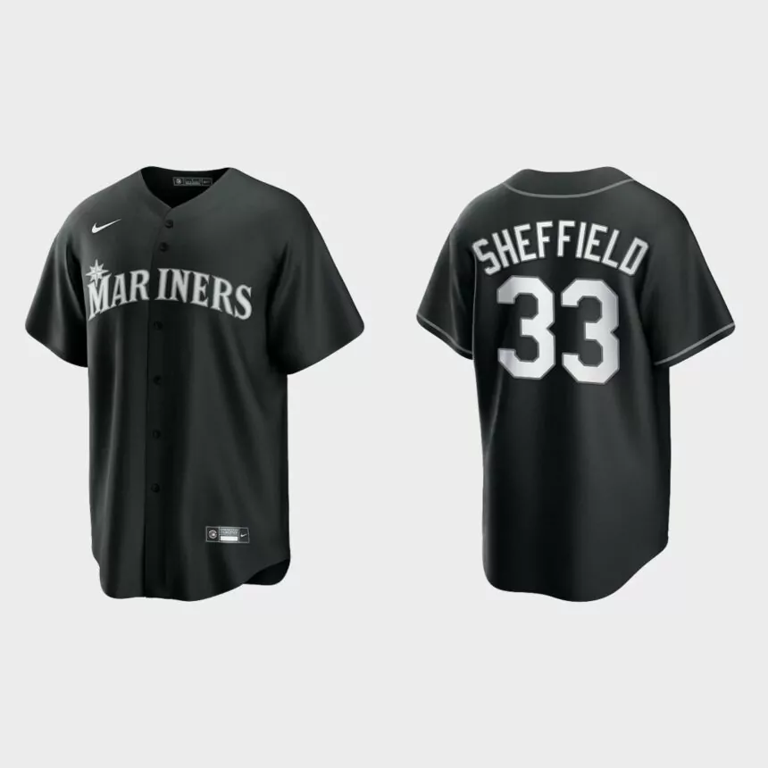 Seattle Mariners Justus Sheffield 2021 All Black Fashion Replica Jersey – Black White