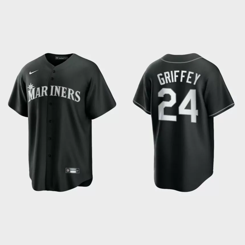 Seattle Mariners Ken Griffey Jr. 2021 All Black Fashion Replica Jersey – Black White