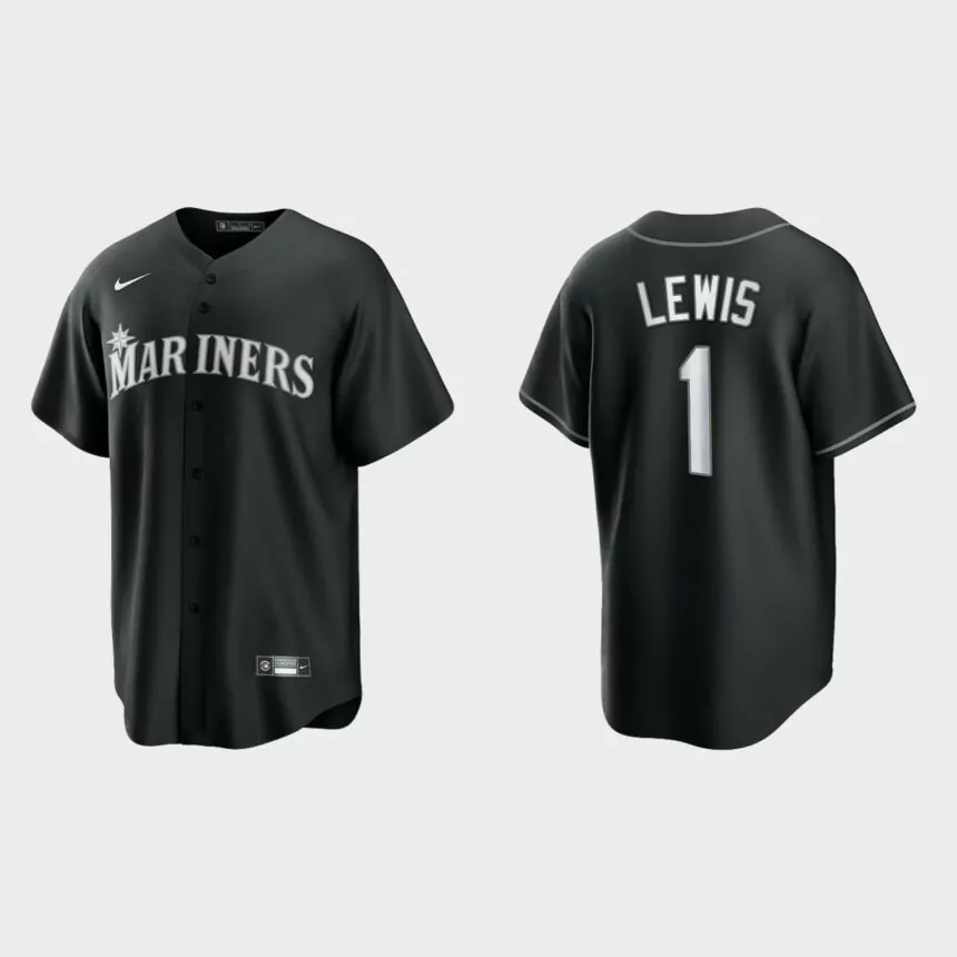 Seattle Mariners Kyle Lewis 2021 All Black Fashion Replica Jersey – Black White