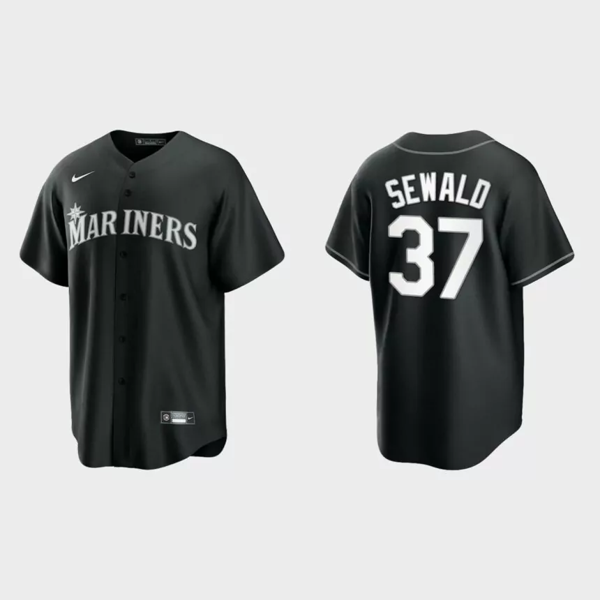 Seattle Mariners Paul Sewald Replica Official Jersey – Black White