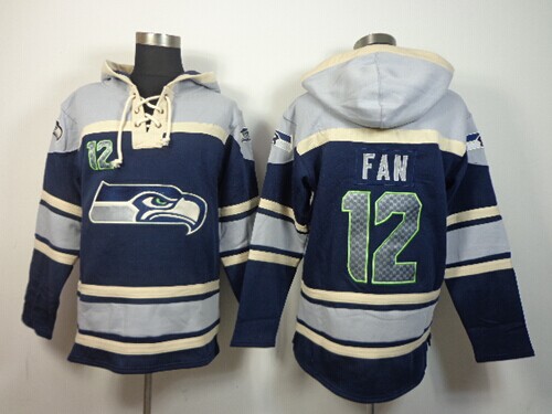 Seattle Seahawks #12 Fan Grey-Blue Sawyer Hooded Sweatshirt Stitched Jersey
