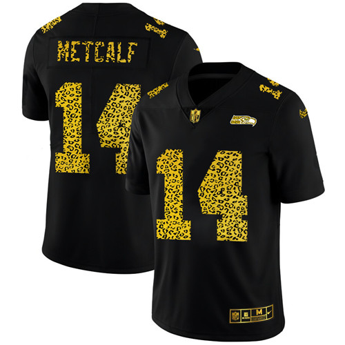 Seattle Seahawks #14 DK Metcalf Men's Nike Leopard Print Fashion Vapor Limited NFL Jersey Black