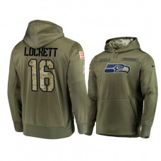 Seattle Seahawks #16 Tyler Lockett Olive Pullover Hoodie 2018 Salute To Service