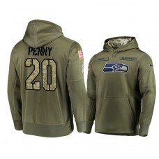 Seattle Seahawks #20 Rashaad Penny Olive Pullover Hoodie 2018 Salute To Service