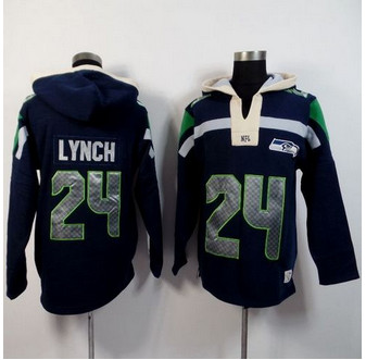 Seattle Seahawks #24 Marshawn Lynch Navy Blue Player Winning Method Pullover NFL Hoodie