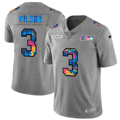 Seattle Seahawks #3 Russell Wilson Men's Nike Multi-Color 2020 NFL Crucial Catch NFL Jersey Greyheather