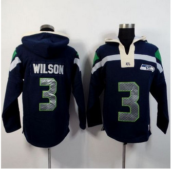 Seattle Seahawks #3 Russell Wilson Navy Blue Player Winning Method Pullover NFL Hoodie