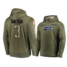 Seattle Seahawks #3 Russell Wilson Olive Pullover Hoodie 2018 Salute To Service
