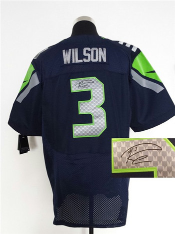 Seattle Seahawks #3 Russell Wilson blue Nik Elite Signed Jersey