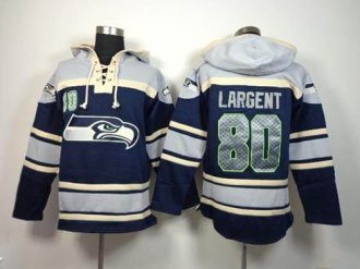 Seattle Seahawks #80 Steve Largent Navy Blue Sawyer Hooded Sweatshirt NFL Hoodie