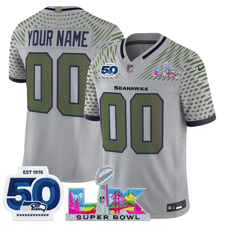 Seattle Seahawks  Super Bowl LX & 50th Patch  Vapor Limited Custom Jersey   - All  Stitched