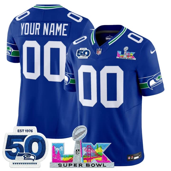Seattle Seahawks  Super Bowl LX & 50th Patch  Vapor Limited Custom Jersey - All  Stitched