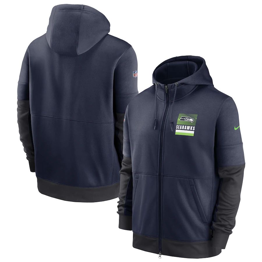 Seattle Seahawks Nike Sideline Impact Lockup Performance Full-Zip Hoodie College Navy