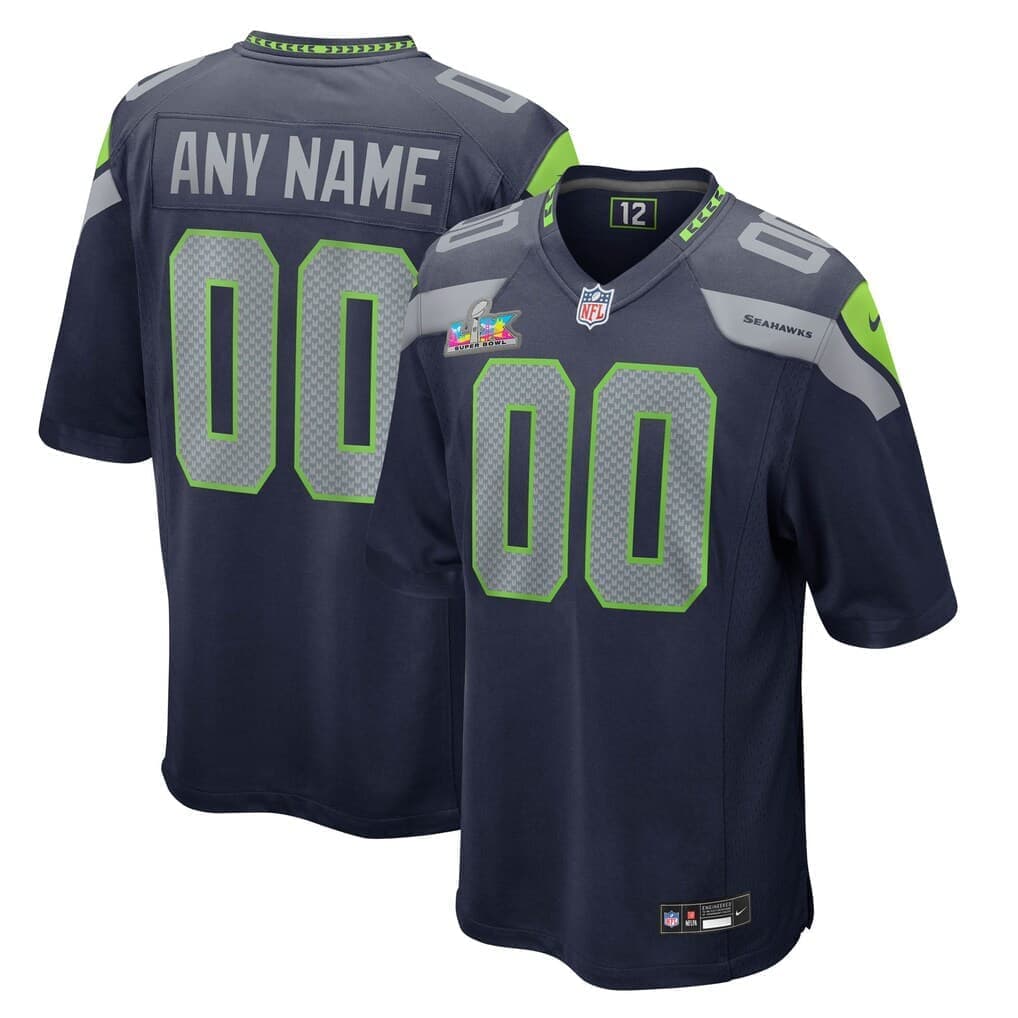 Seattle Seahawks Nike Super Bowl LX Patch Custom Game Jersey - College Navy