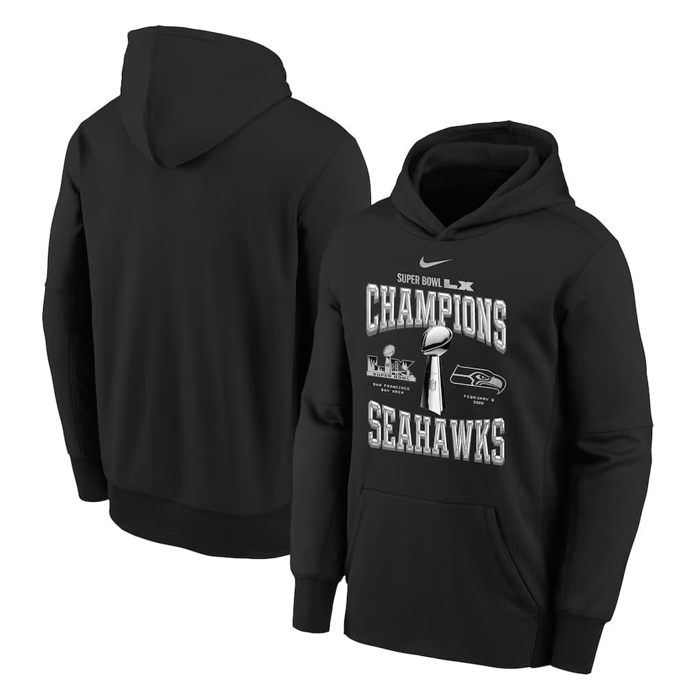 Seattle Seahawks Nike Youth Super Bowl LX Champions Locker Room Trophy Collection Authentic Hoodie - Black