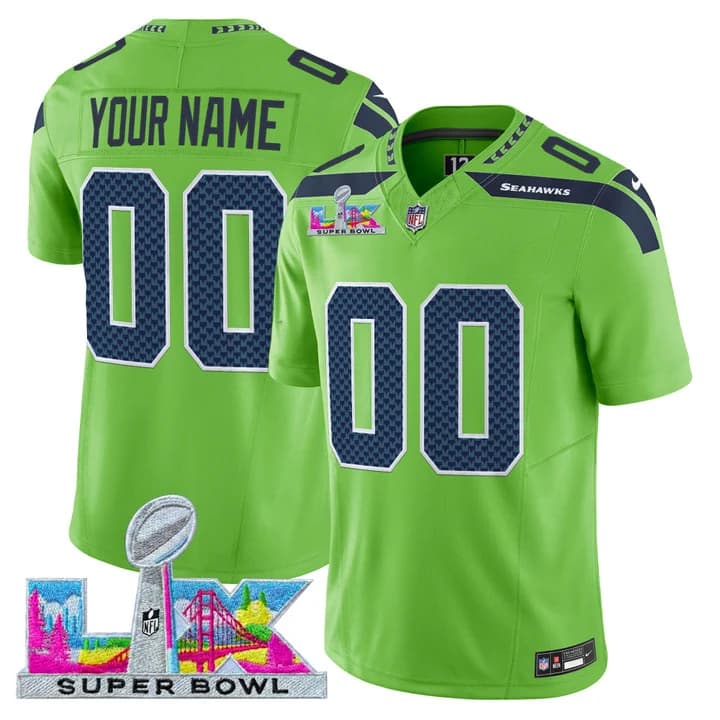 Seattle Seahawks Super Bowl LX Vapor Limited Custom Jersey - All    Stitched