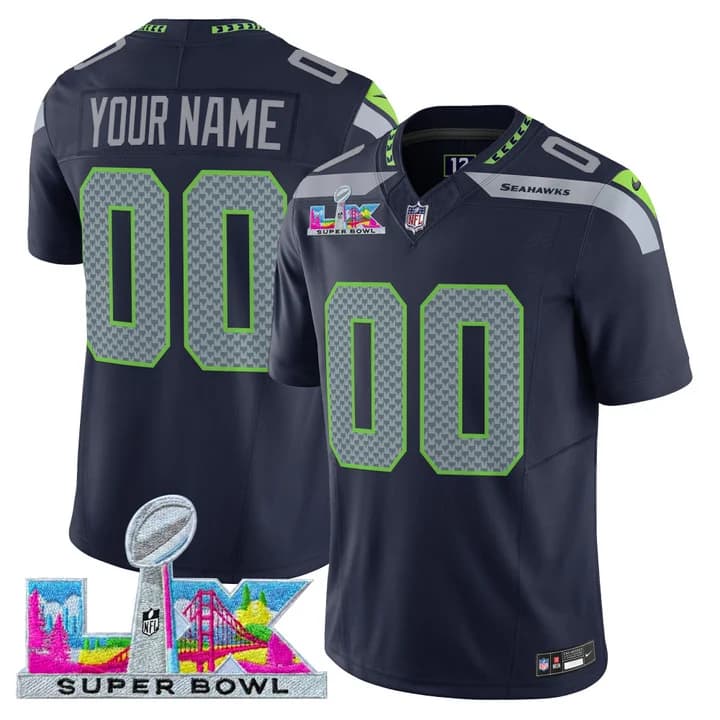 Seattle Seahawks Super Bowl LX Vapor Limited Custom Jersey - All   Stitched