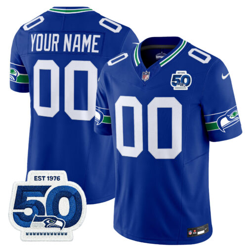 Seattle Seahawks Throwback Vapor Limited Custom Jersey –  50th Anniversary Patch – All Stitched