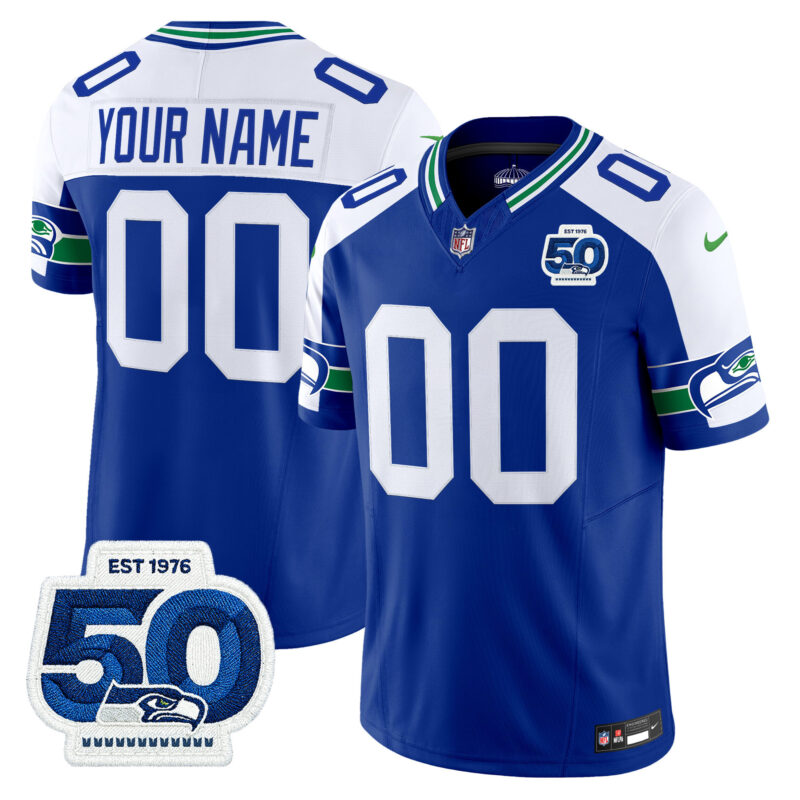Seattle Seahawks Throwback Vapor Limited Custom Jersey – 5  0th Anniversary Patch – All Stitched