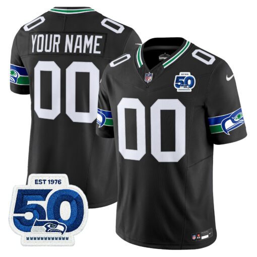 Seattle Seahawks Throwback Vapor Limited Custom Jersey – 50th Anniversary Patch –   All Stitched