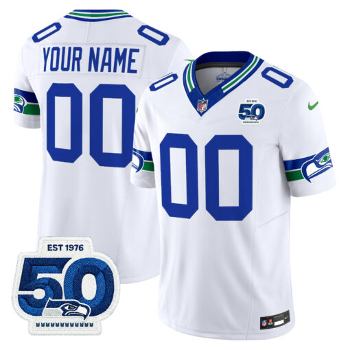 Seattle Seahawks Throwback Vapor Limited Custom Jersey – 50th Anniversary Patch – All Stitched