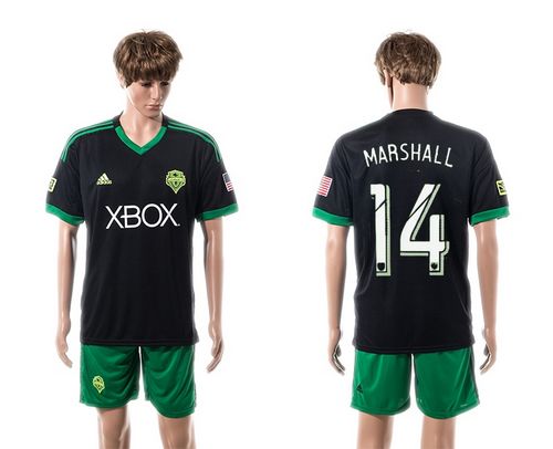 Seattle Sounders #14 Marshall Black Green Shorts Soccer Club Jersey