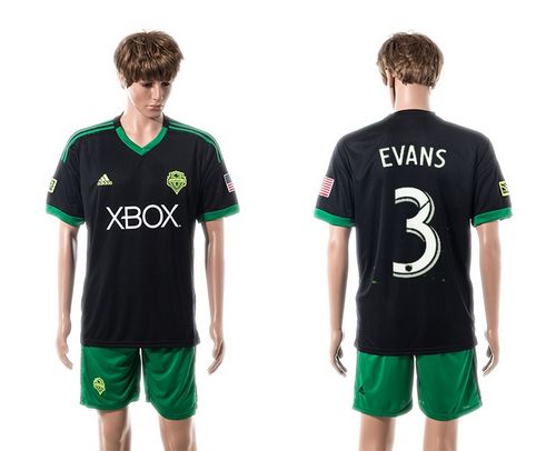 Seattle Sounders #3 Evans Black Green Shorts Soccer Club Jersey