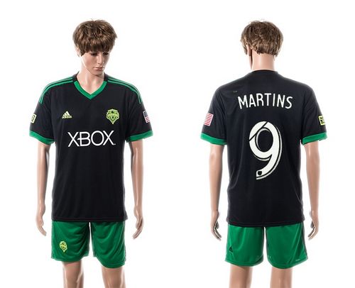 Seattle Sounders #9 Martins Black Green Shorts Soccer Club Jersey