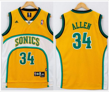 Seattle Supersonic #34 Ray Allen Yellow White SuperSonics Throwback Stitched NBA Jersey