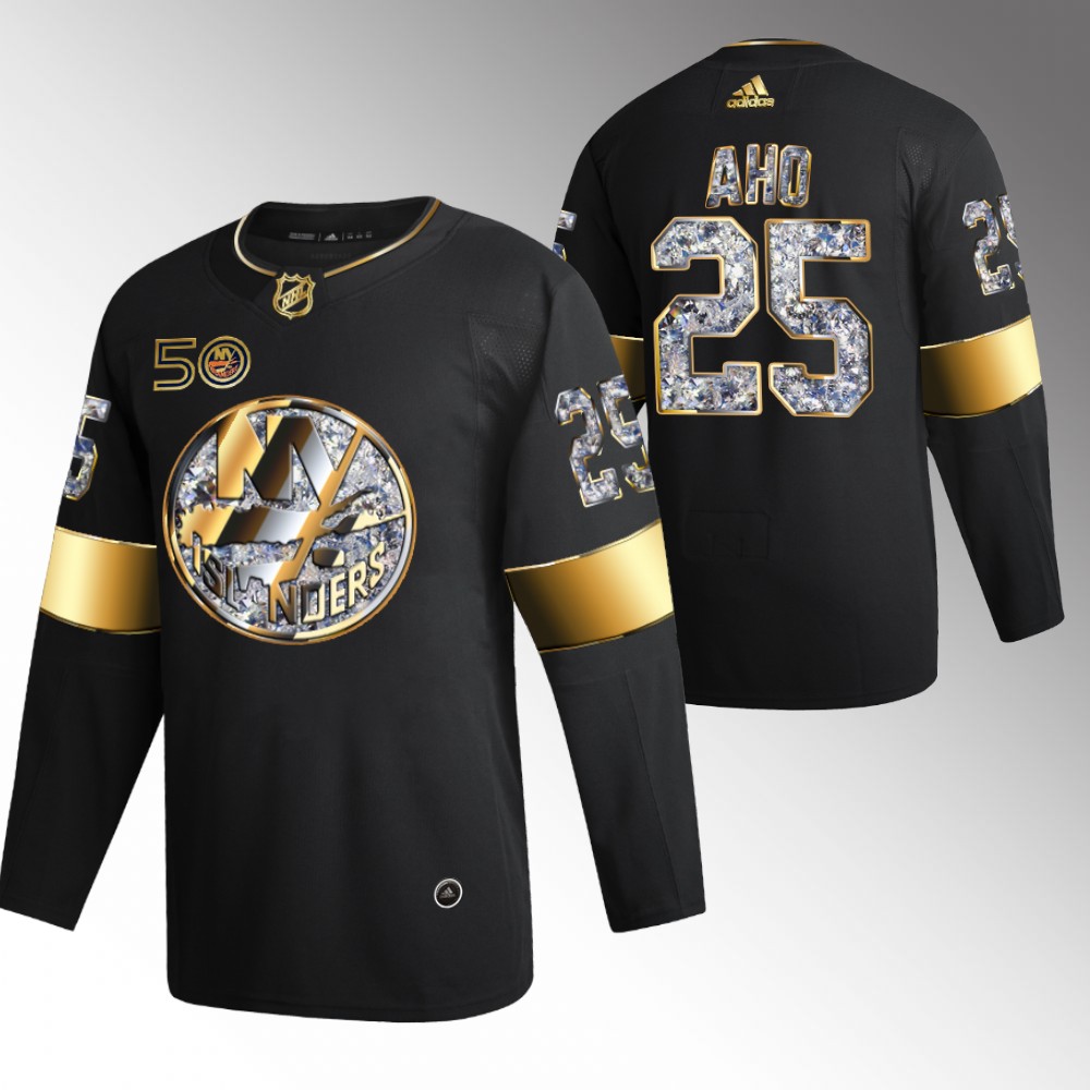 Sebastian Aho Islanders #25 Black 50th Anniversary Golden Diamond Jersey