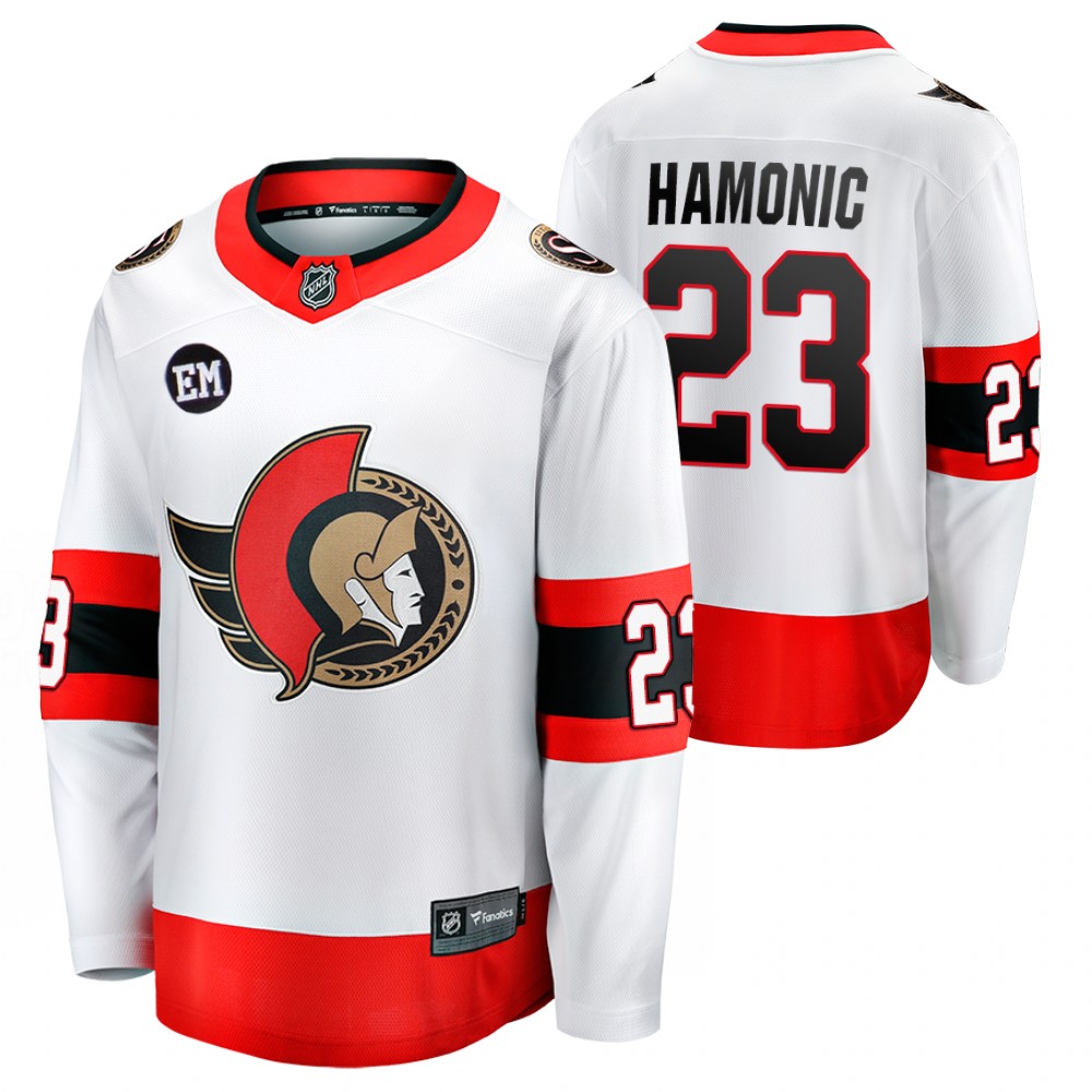 Senators #23 Travis Hamonic White 2022-23 Mr. Melnyk Patch Jersey