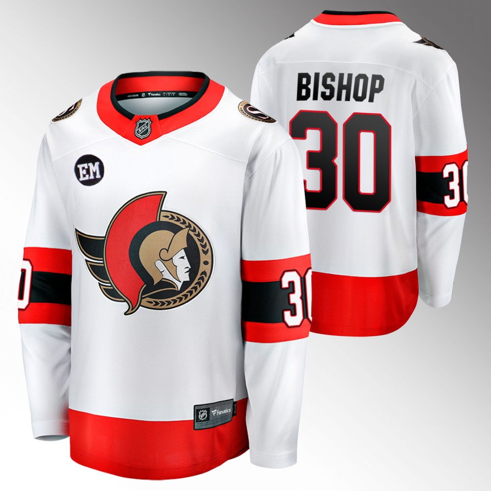 Senators #30 Ben Bishop White 2022 Away Jersey