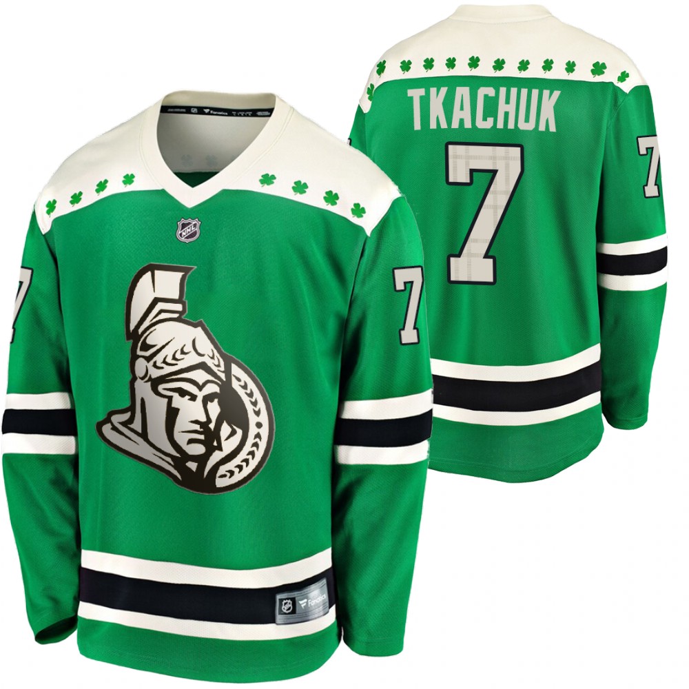 Senators Brady Tkachuk 2020 St. Patrick's Day Green #7 Jersey Replica Player