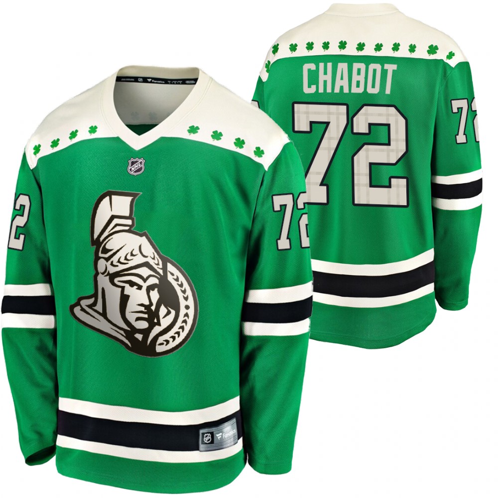 Senators Thomas Chabot 2020 St. Patrick's Day Green #72 Jersey Replica Player