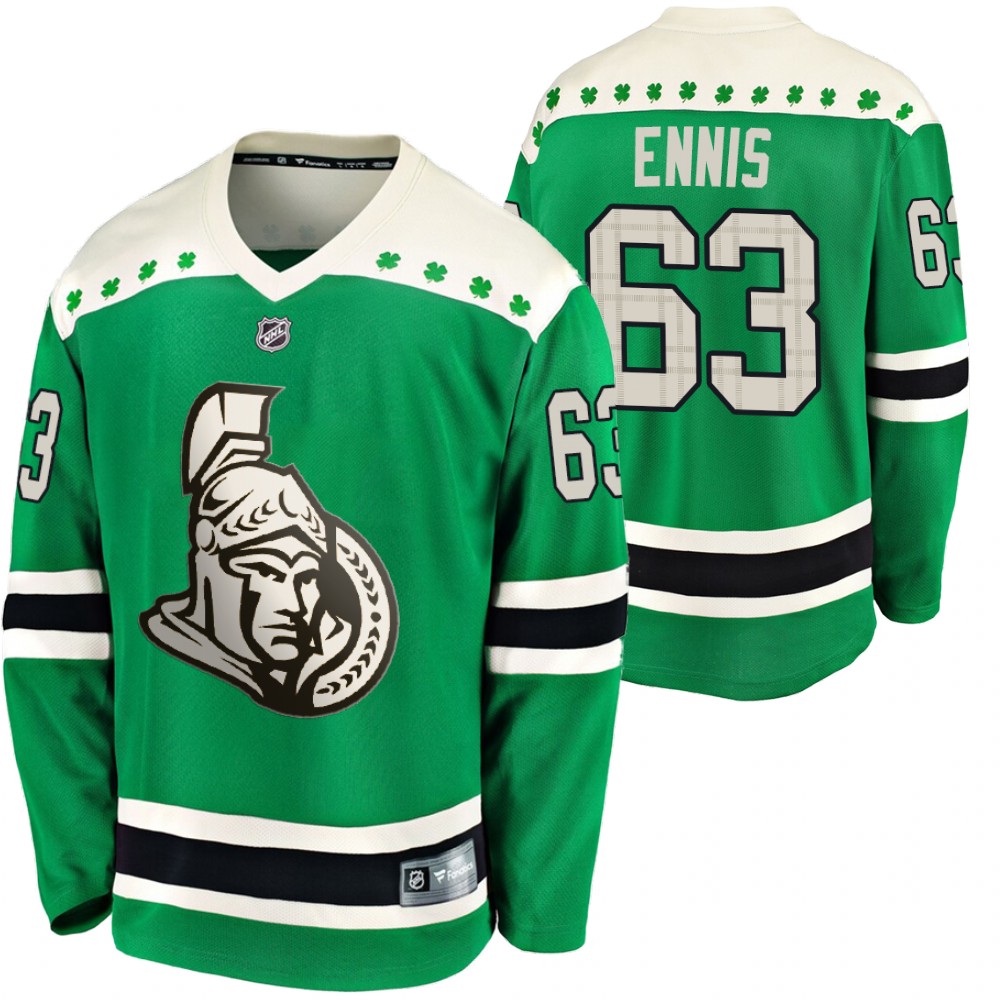 Senators Tyler Ennis 2020 St. Patrick's Day Green #63 Jersey Replica Player