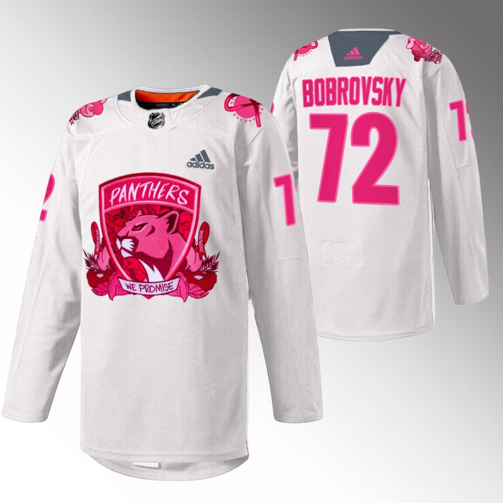 Sergei Bobrovsky Panthers Pink in the Rink Jersey White Warmup