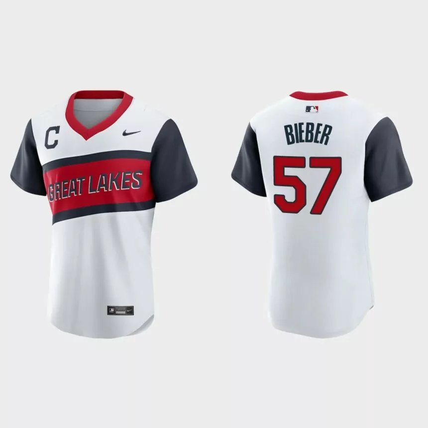 Shane Bieber Cleveland Indians 2021 Little League Classic Home Authentic Jersey – White