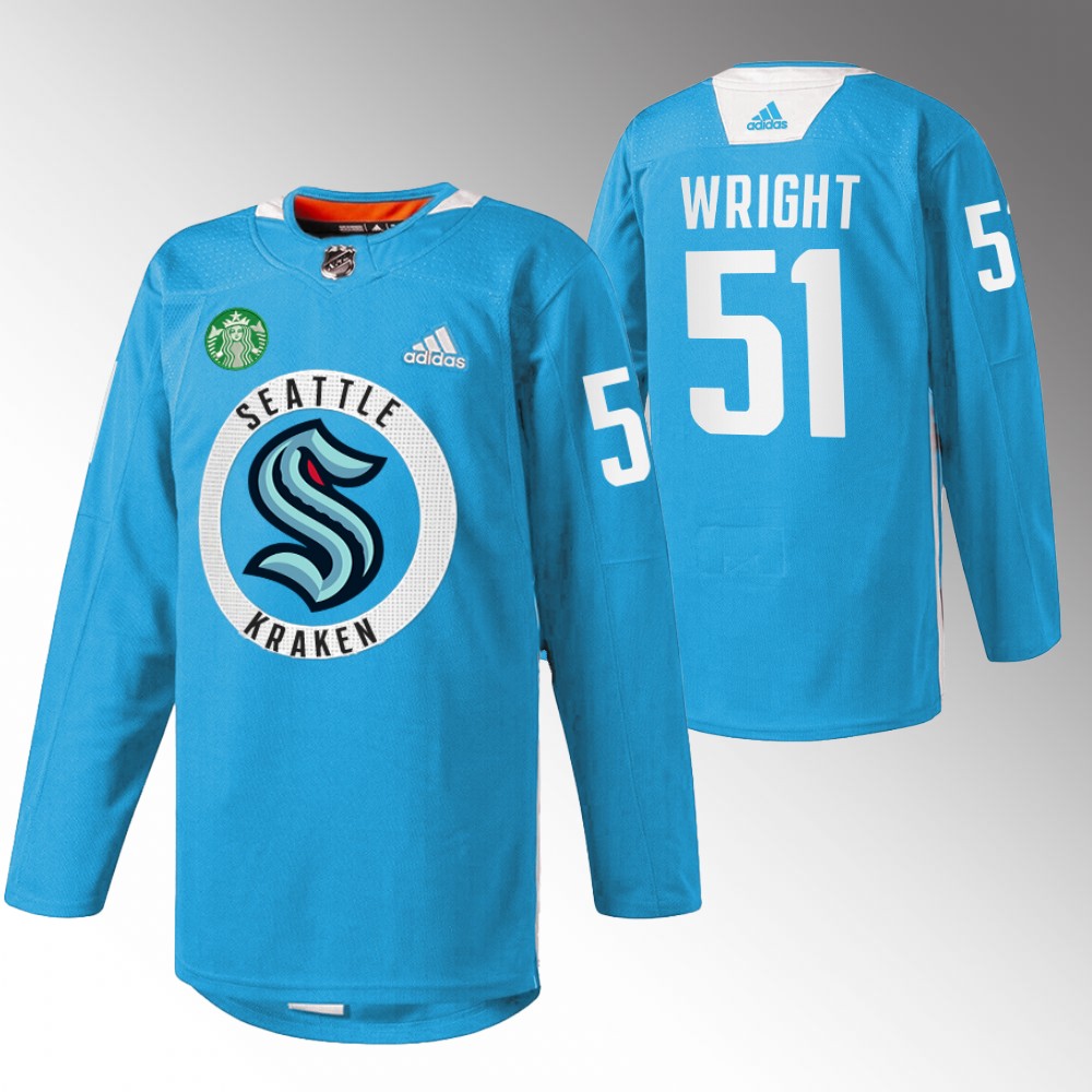 Shane Wright Kraken Practice Jersey Blue Warmup