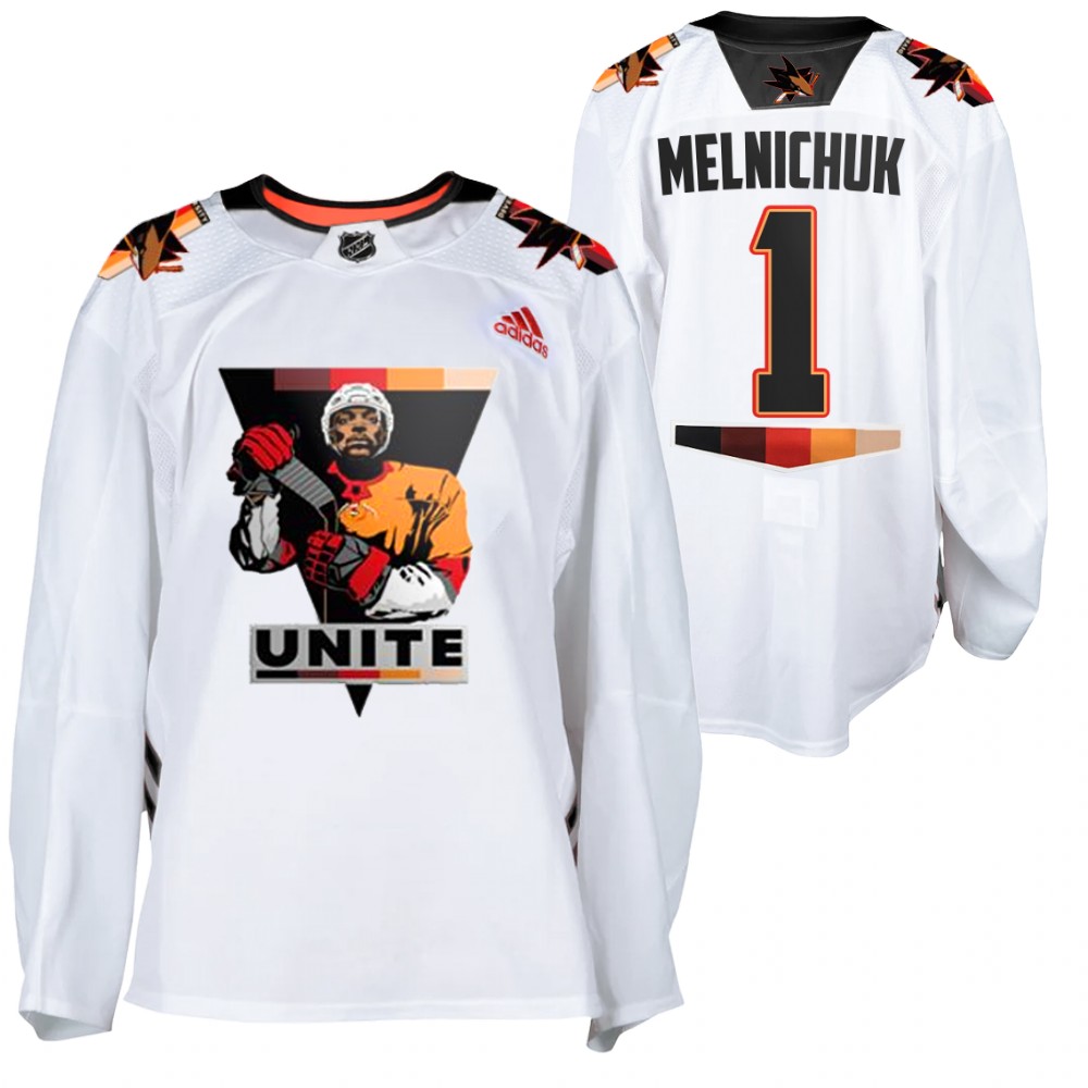 Sharks #1 Alexei Melnichuk White 2021 Terry Smith Unite Jersey