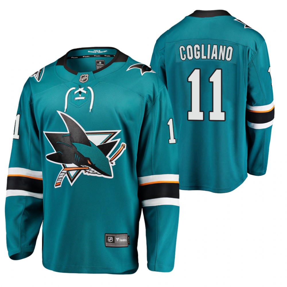 Sharks #11 Andrew Cogliano Teal 2021 Home Jersey