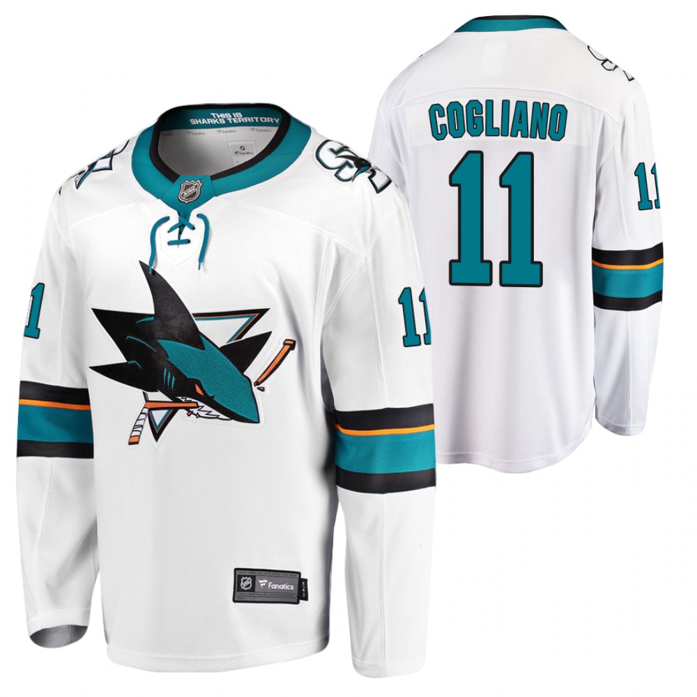Sharks #11 Andrew Cogliano White 2021 Away Jersey