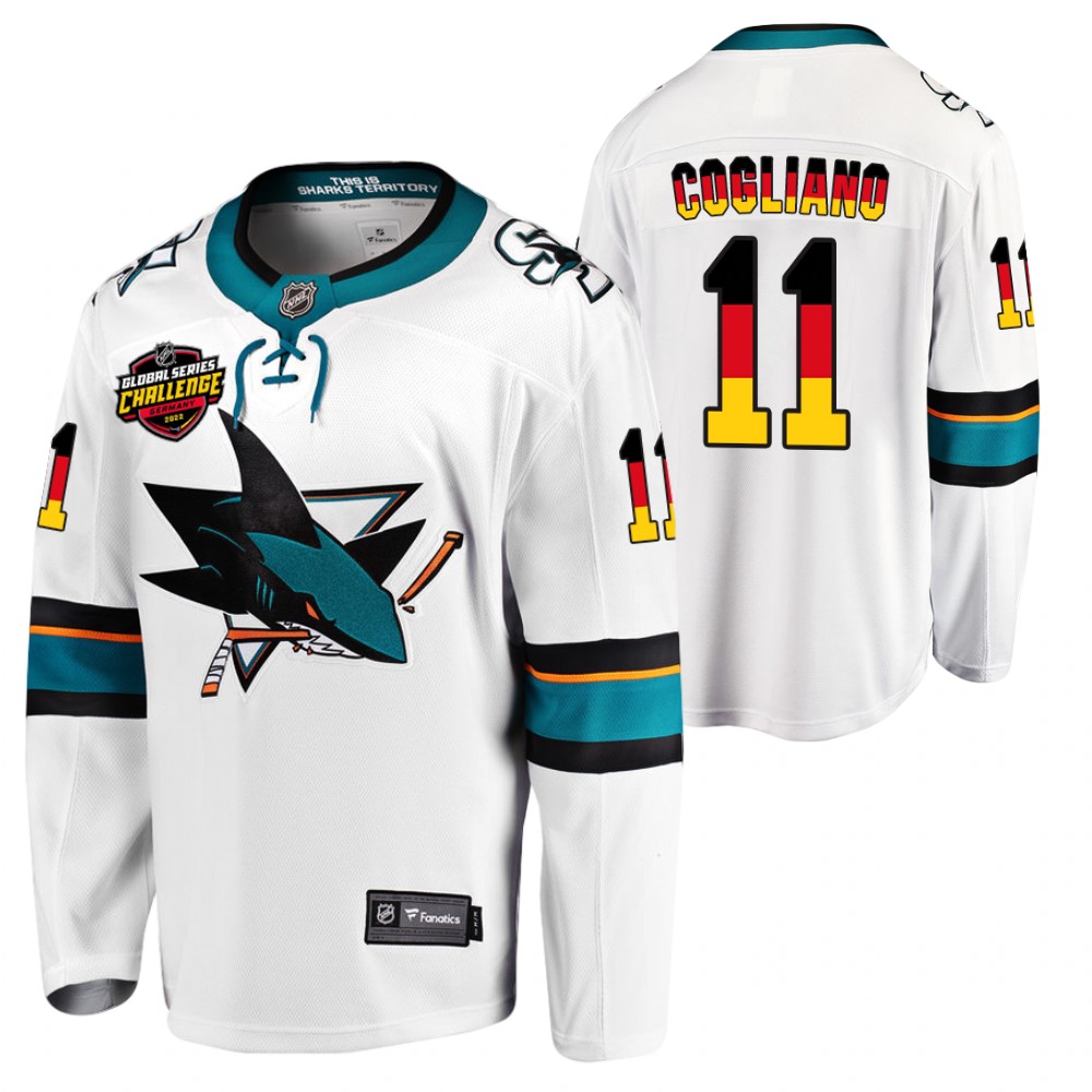 Sharks #11 Andrew Cogliano White 2022 NHL Global Series Jersey