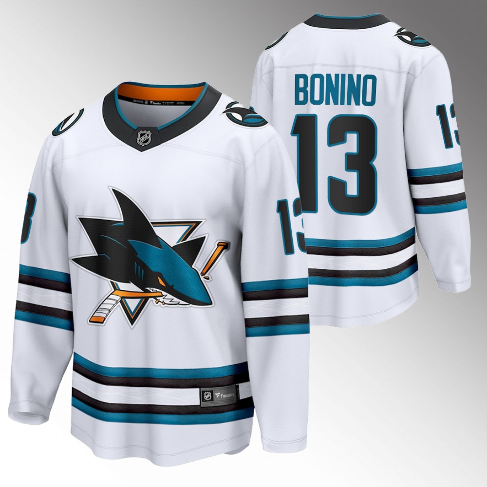 Sharks #13 Nick Bonino White 2022-23 Away Jersey