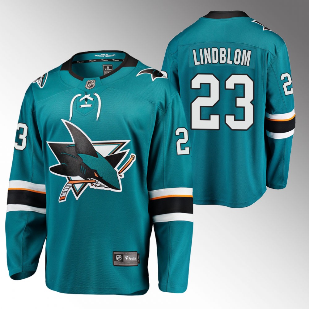 Sharks #23 Oskar Lindblom Teal 2022 Home Jersey